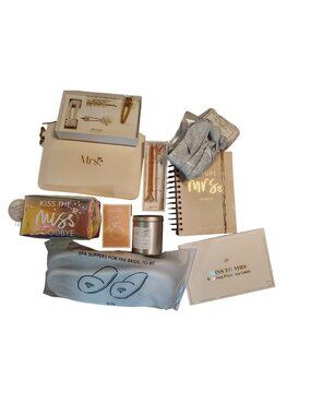 Set of 9 Miss to Mrs. Bride to Be Gifts Hair Accessory Candle Makeup Bag Wedding